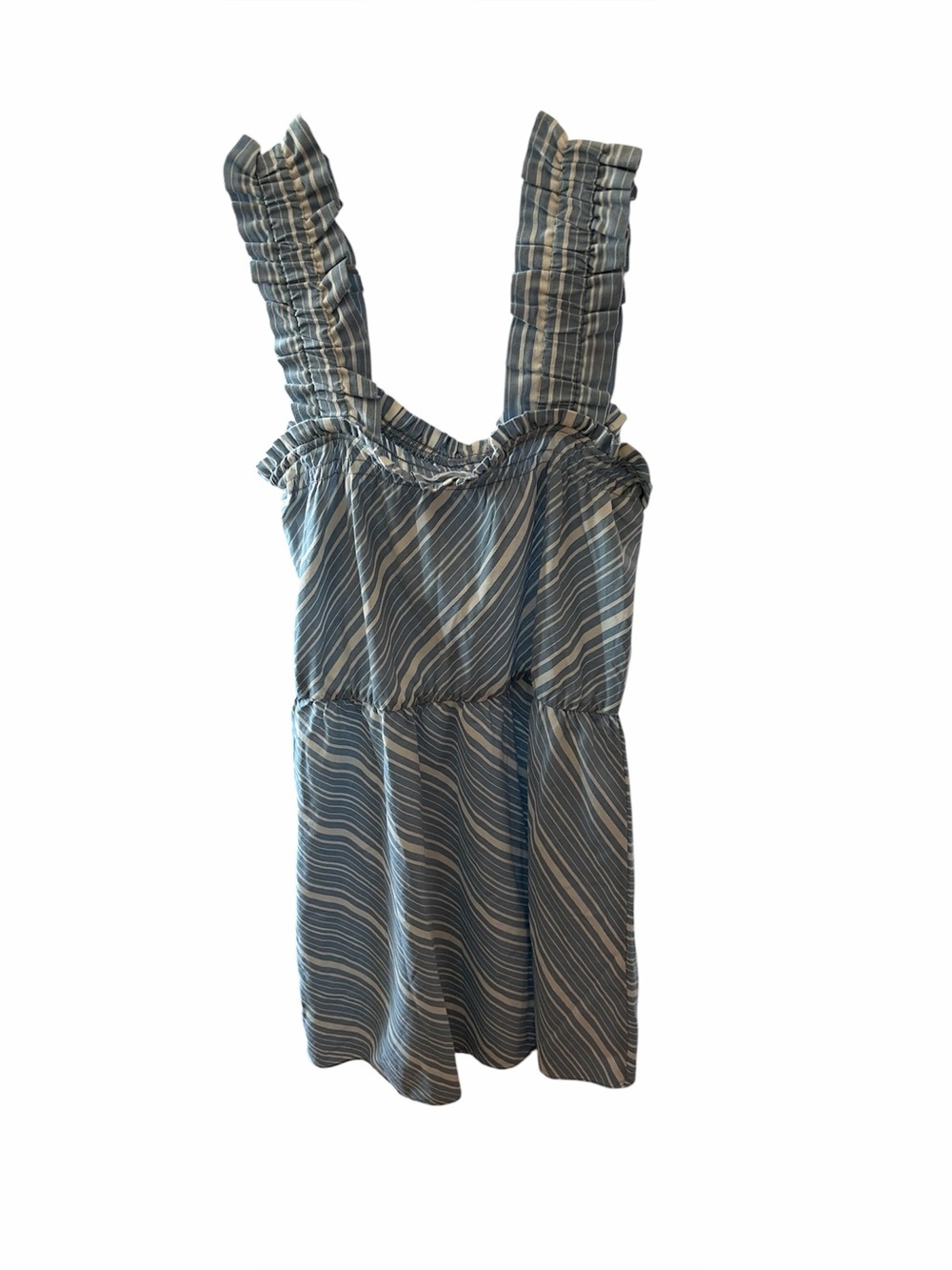 Socialite Blue White Stripe Ruffle Strap Mini Dress Sundress Medium